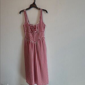 Jessica Simpson Red and White Gingham Midi XL dress with pockets